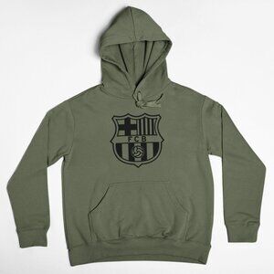 NEW FC Barcelona Barca FCB Big Logo Pullover Fleece Hoodie MILITARY ARMY GREEN